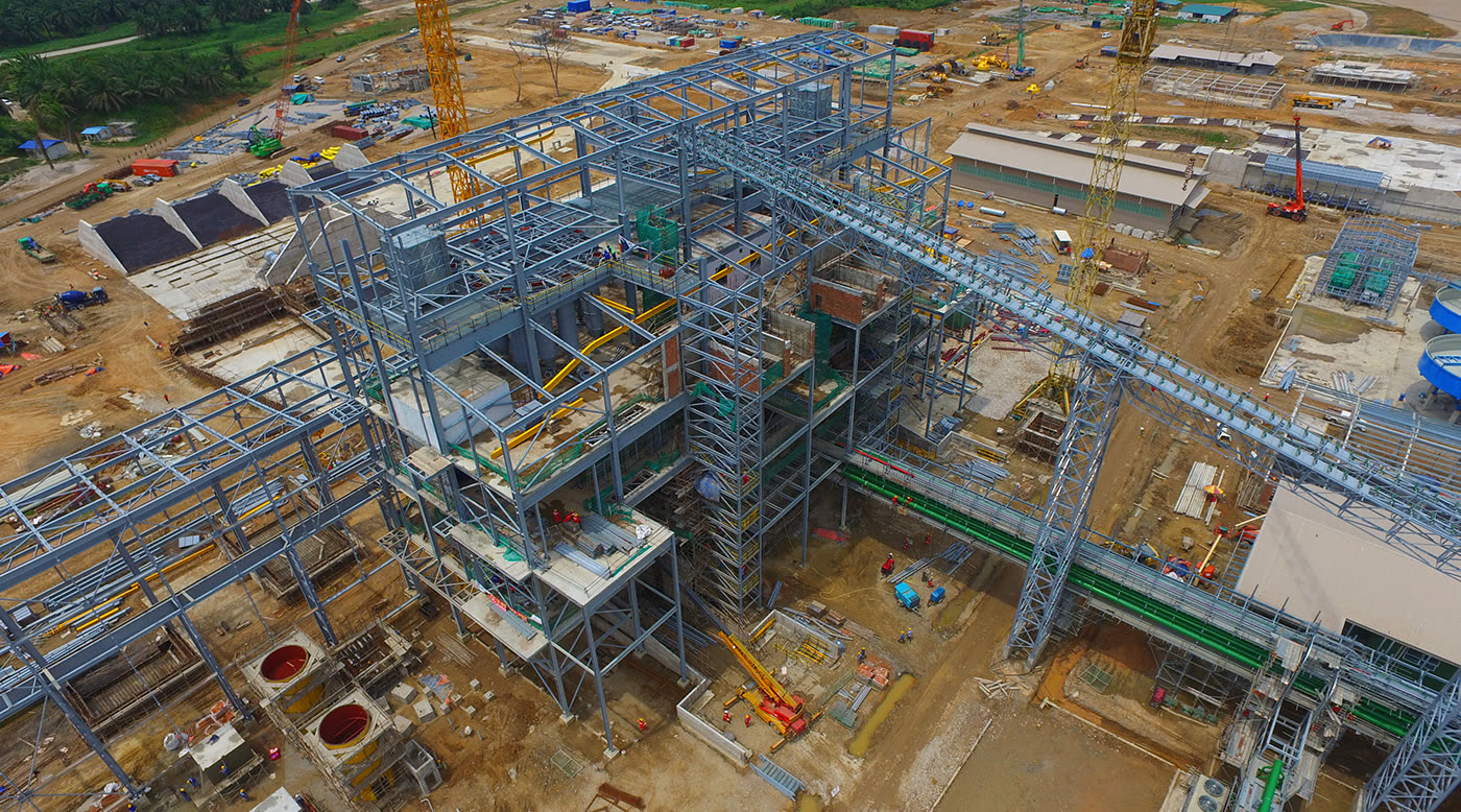 Aerial view of the Sakura smelting facility under construction