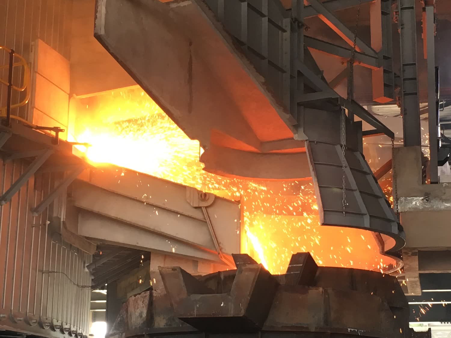 Submerged-arc furnace tapping at the Sakura Ferroalloys smelter, Samalaju, Sarawak